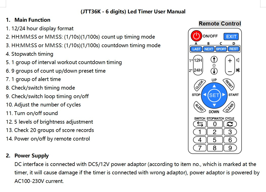 FX LED Timer / JTT36K Style FX timer manual showing remote control and timing functions