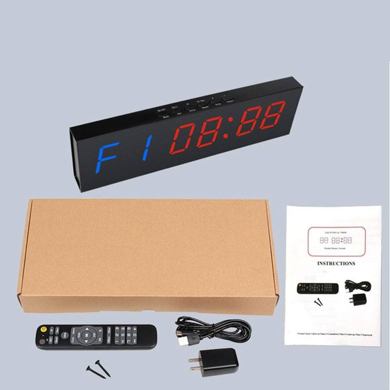 JX 6-Digit Gym Timer JX LED gym timer package with remote and power accessories