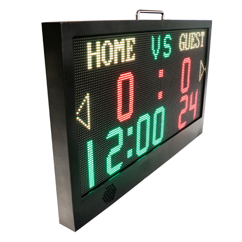 YS App Controlled Portable Scoreboard angled side view of portable app controlled LED scoreboard