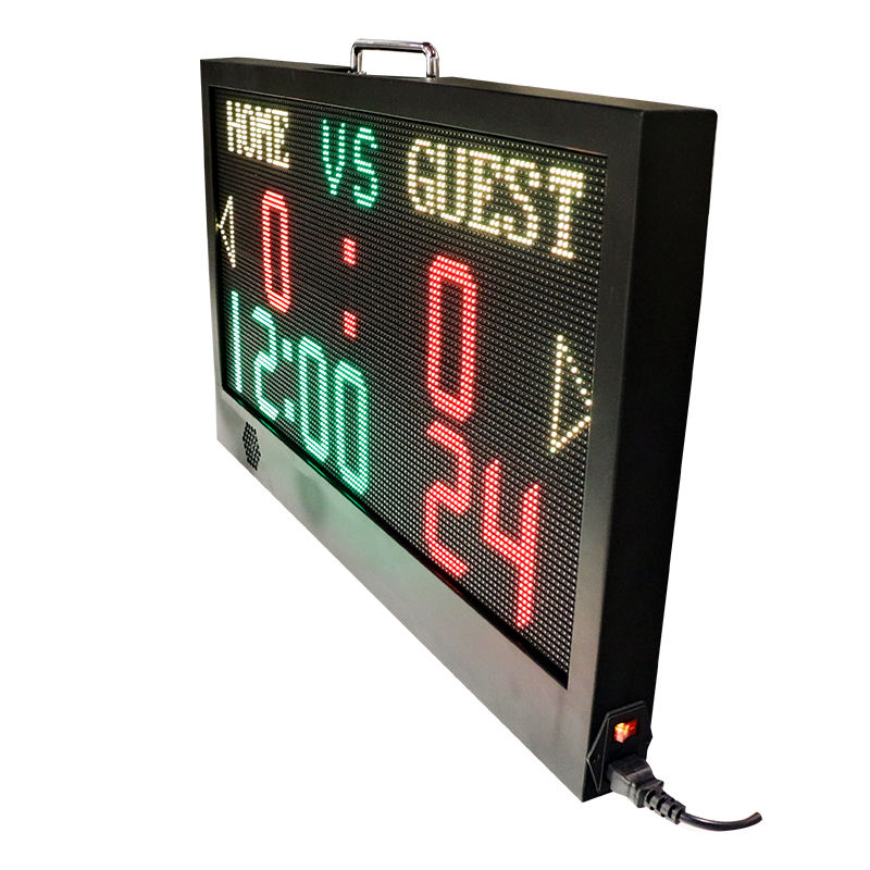 YS App Controlled Portable Scoreboard right angle view showing power connection on portable scoreboard